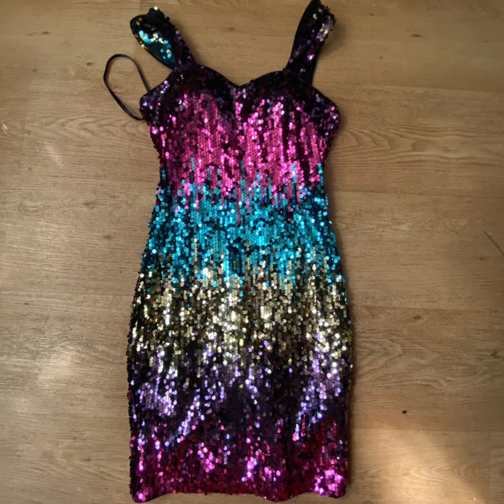 Calvin Klein Rainbow Sequin Mini Dress